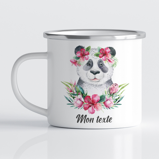 Tasse - Mug Émaillé Enfants - Panda Fleurs