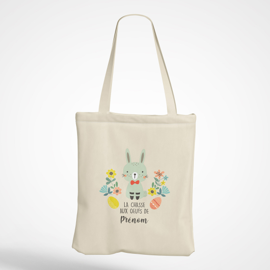 Tote Bag - Lapin la chasse aux oeufs de Prénom