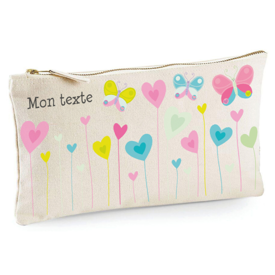 Trousse - Fleurs coeurs papillons