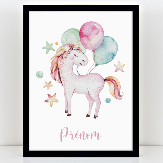 Affiche / Poster Prénom Enfants - Licorne ballons