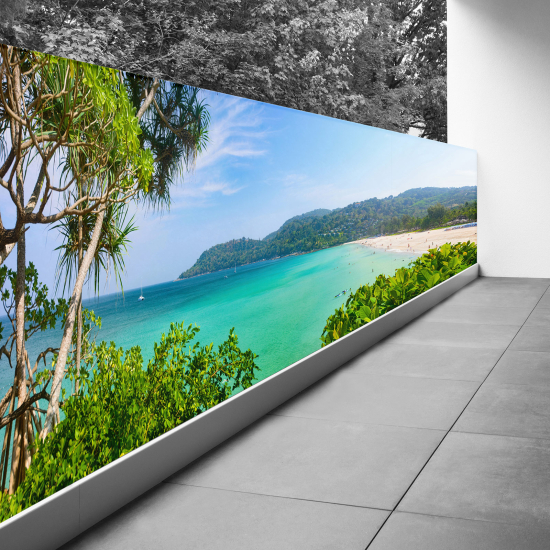 Brise vue Trompe l'œil - 100x300 cm - Vue sur la plage