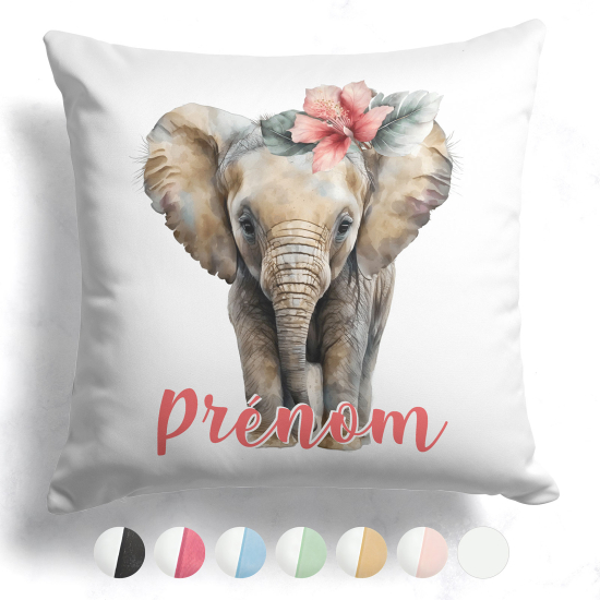 Coussin bicolore personnalisé - Éléphant fleur