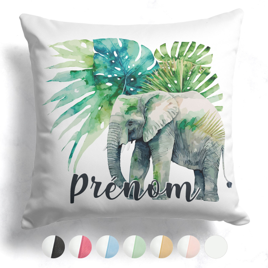 Coussin bicolore personnalisé - Éléphant jungle