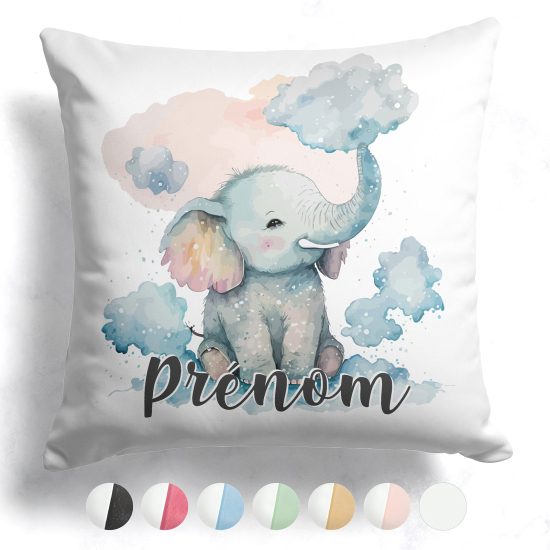 Coussin bicolore personnalisé - Éléphant nuages