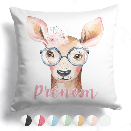 Coussin bicolore personnalisé - Faon à lunettes