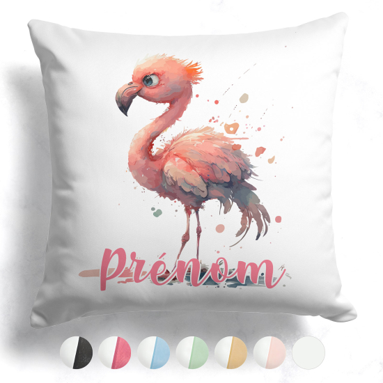 Coussin bicolore personnalisé - Flamant rose