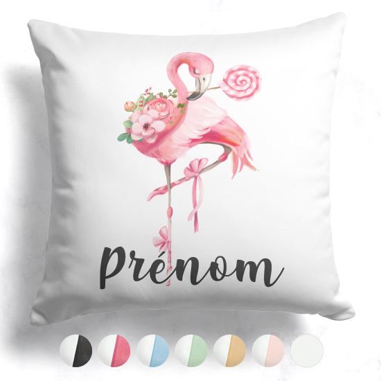 Coussin bicolore personnalisé - Flamant rose