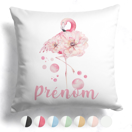 Coussin bicolore personnalisé - Flamant rose