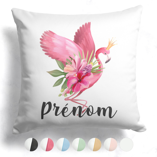 Coussin bicolore personnalisé - Flamant rose fleurs