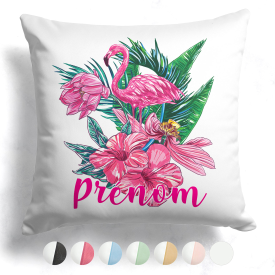 Coussin bicolore personnalisé - Flamant rose tropical