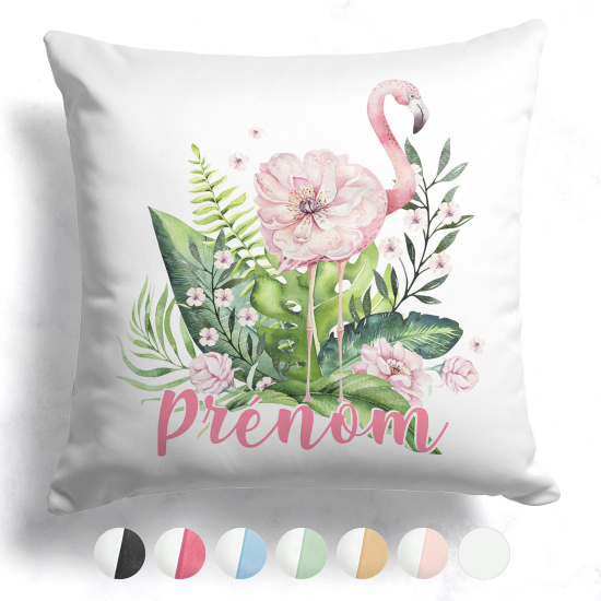 Coussin bicolore personnalisé - Flamant rose tropical