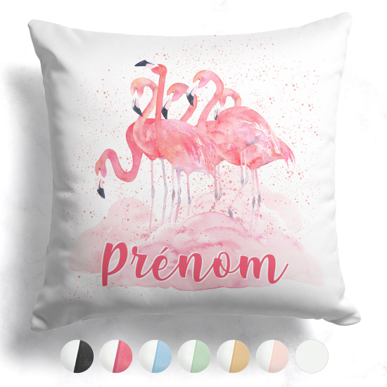 Coussin bicolore personnalisé - Flamants roses