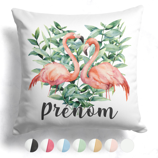 Coussin bicolore personnalisé - Flamants roses