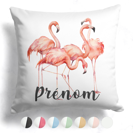 Coussin bicolore personnalisé - Flamants roses