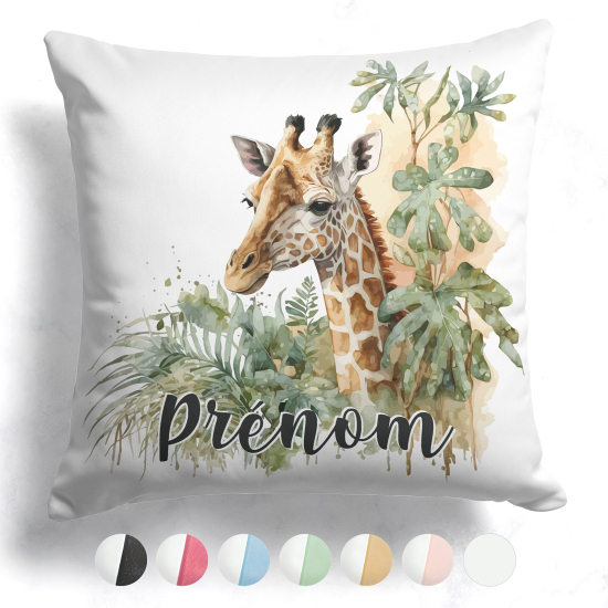 Coussin bicolore personnalisé - Girafe jungle