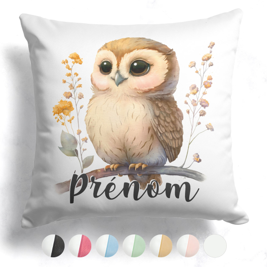 Coussin bicolore personnalisé - Hibou