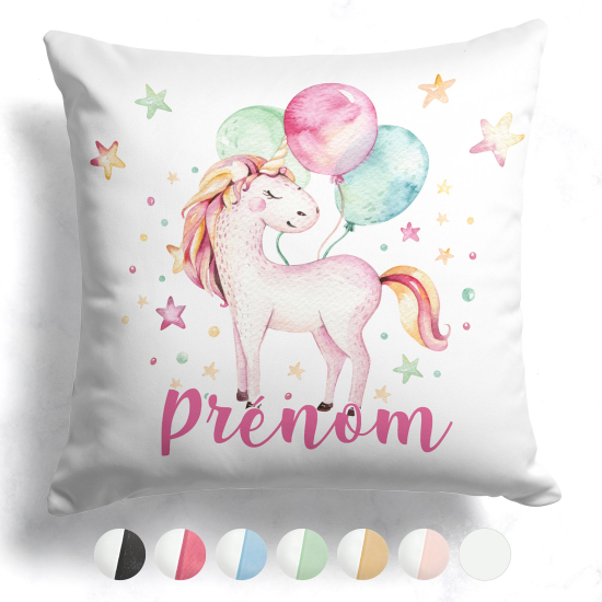 Coussin bicolore personnalisé - Licorne ballons