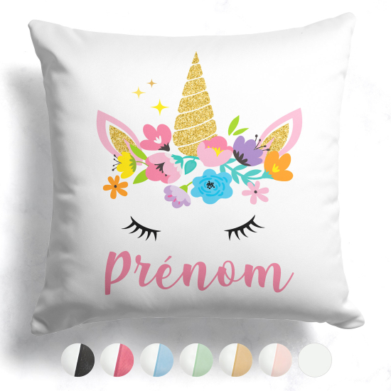 Coussin bicolore personnalisé - Licorne magique