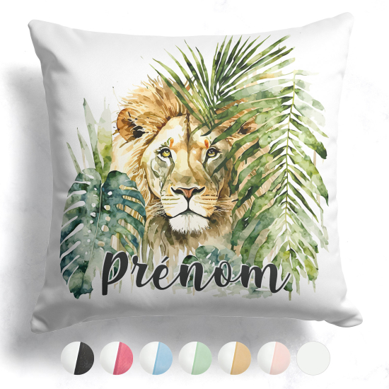 Coussin bicolore personnalisé - Lion jungle