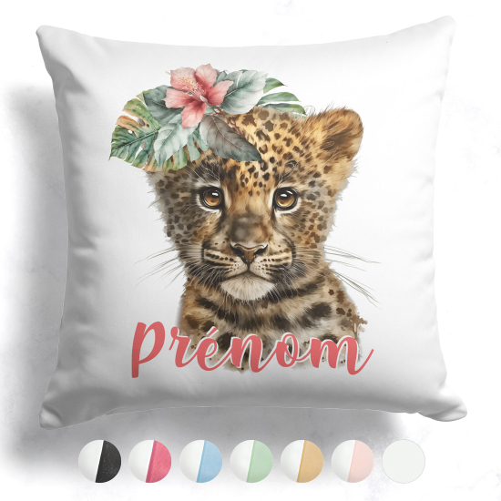 Coussin bicolore personnalisé - Lionceau fleur