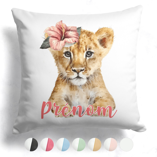 Coussin bicolore personnalisé - Lionceau fleur