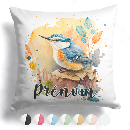 Coussin bicolore personnalisé - Oiseau