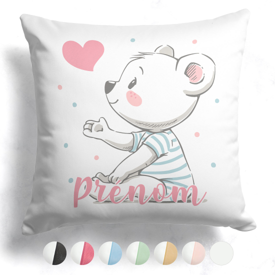 Coussin bicolore personnalisé - Ourson coeur