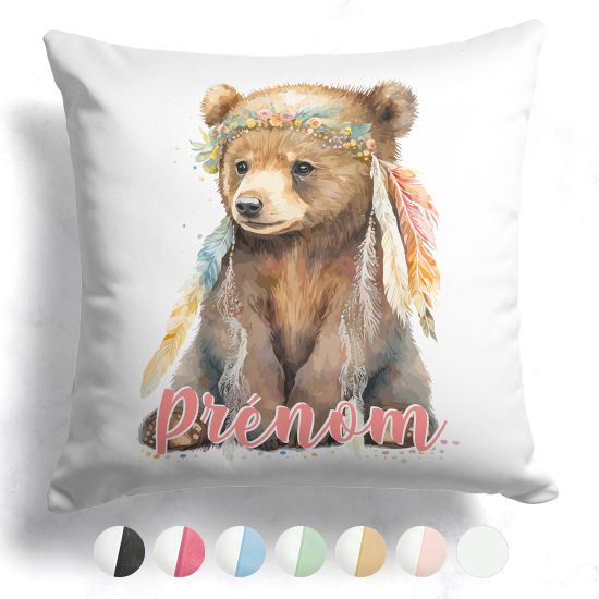 Coussin bicolore personnalisé - Ourson indien