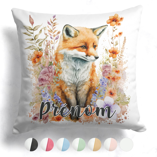 Coussin bicolore personnalisé - Renard fleurs