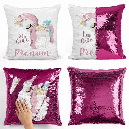 Coussin sequins personnalisé - Licorne be the queen