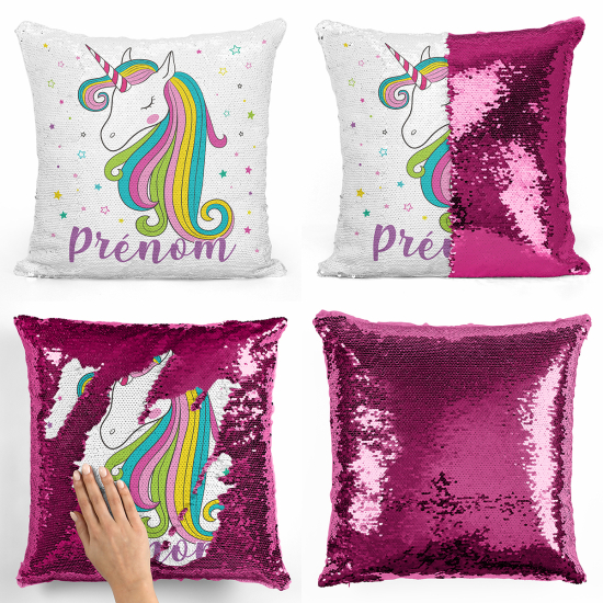 Coussin sequins personnalisé - Licorne étoiles