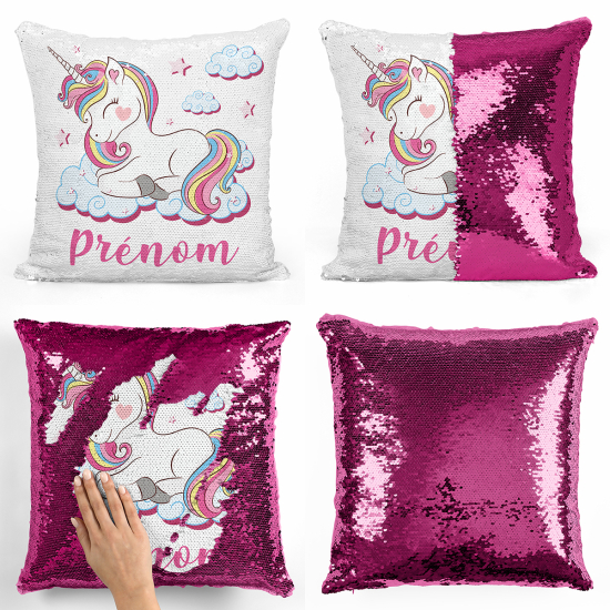 Coussin sequins personnalisé - Licorne nuages