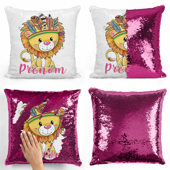 Coussin sequins personnalisé - Lion indien