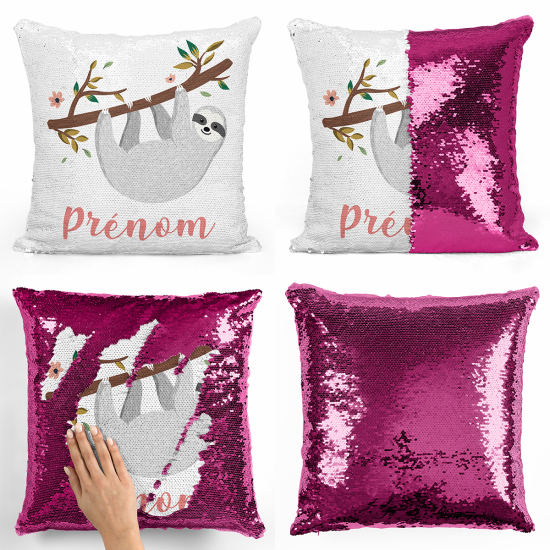 Coussin sequins personnalisé - Paresseux