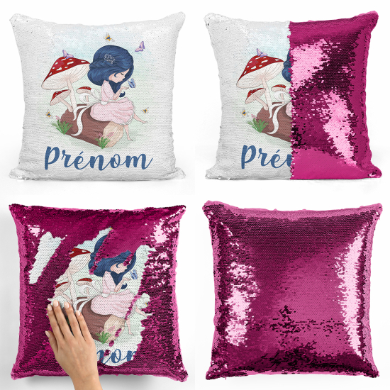 Coussin sequins personnalisé - Petite fille nature