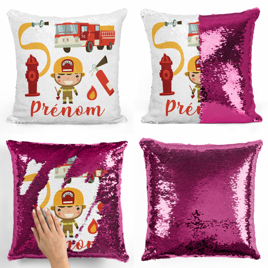 Coussin sequins personnalisé - Pompiers