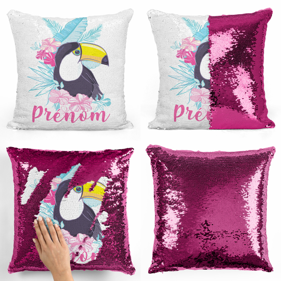 Coussin sequins personnalisé - Toucan