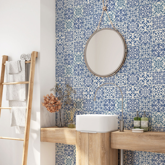 Crédence adhésive salle de bain - Motif carreaux de ciment