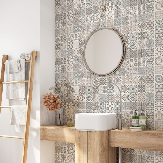 Crédence adhésive salle de bain - Motif carreaux de ciment