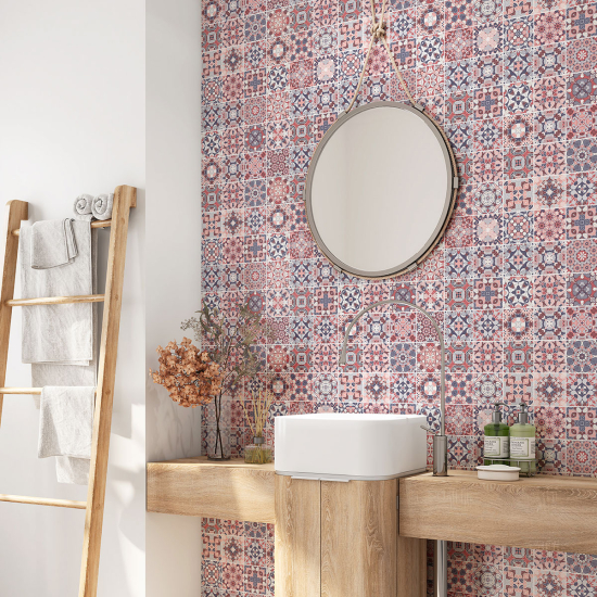 Crédence adhésive salle de bain - Motif carreaux de ciment