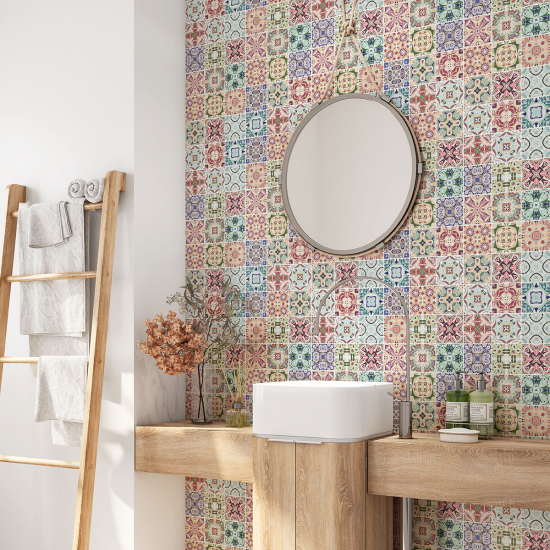 Crédence adhésive salle de bain - Motif carreaux de ciment