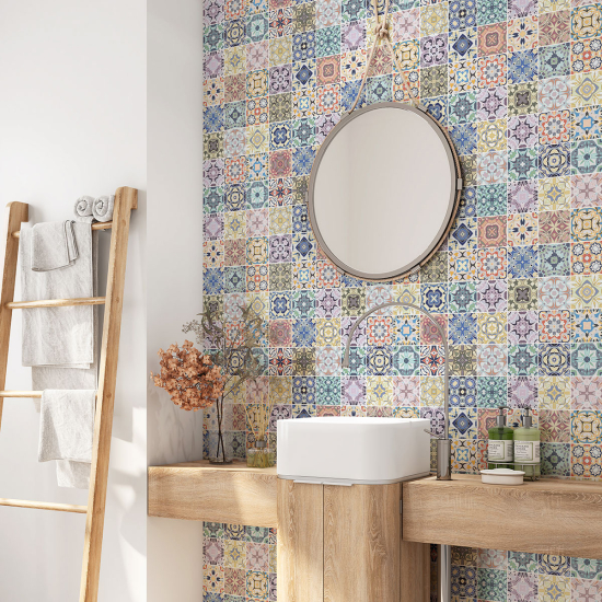 Crédence adhésive salle de bain - Motif carreaux de ciment