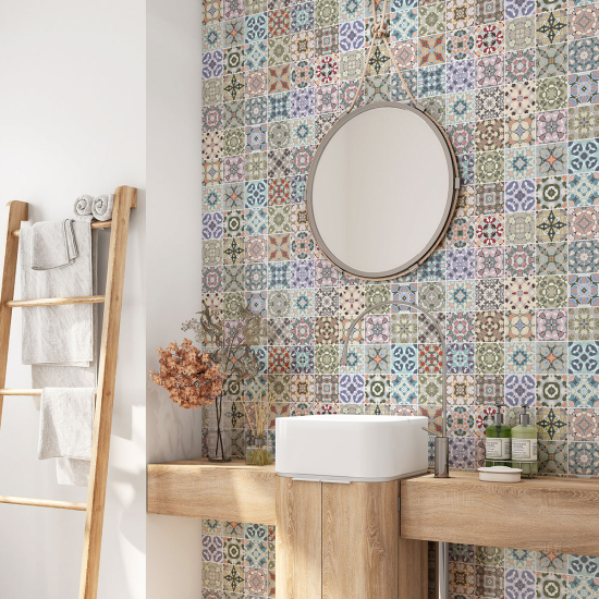 Crédence adhésive salle de bain - Motif carreaux de ciment