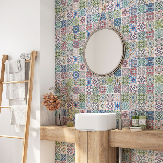 Crédence adhésive salle de bain - Motif carreaux de ciment