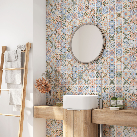 Crédence adhésive salle de bain - Motif carreaux de ciment