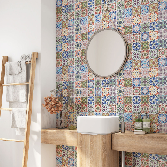 Crédence adhésive salle de bain - Motif carreaux de ciment