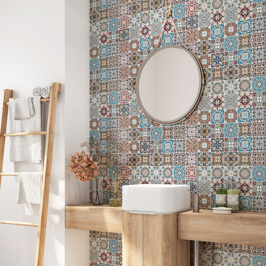 Crédence adhésive salle de bain - Motif carreaux de ciment