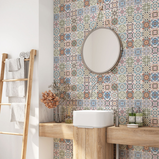 Crédence adhésive salle de bain - Motif carreaux de ciment