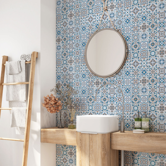 Crédence adhésive salle de bain - Motif carreaux de ciment