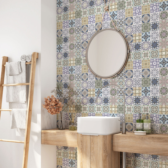 Crédence adhésive salle de bain - Motif carreaux de ciment